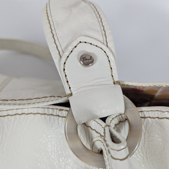 Fossil White Leather Large Slouch Hobo Purse Bag Key Charm EUC - Picture 5 of 14